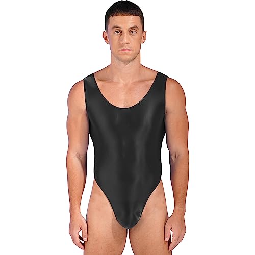 inhzoy Herren Bodysuit Sexy Glänzend Tanga Stringbody Glossy Glatte Tank Top Leotard Dessous Reizwäsche Einteilige Nachtwäsche E_Schwarz XL von inhzoy