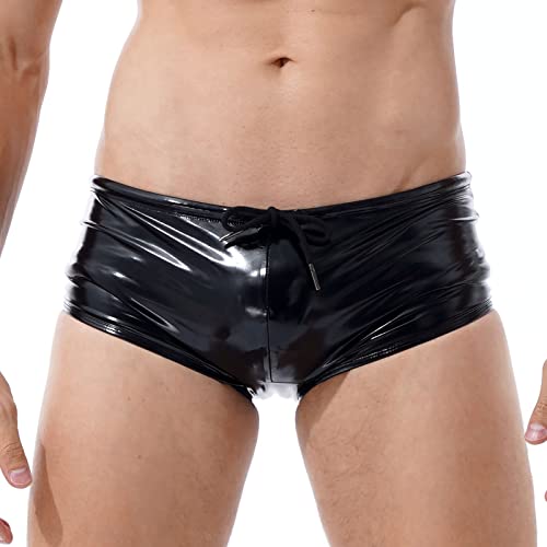inhzoy Herren Boxershorts Bulge Pouch Lack Optik Shorts Kurze Hose Glänzend Ledershorts Hot Pants Part yClubwear Schwarz F M von inhzoy