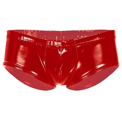 inhzoy Herren Boxershorts Bulge Pouch Lack Optik Shorts Hot Pants mit/ohne Reißverschluss Glänzend Ledershorts Clubwear Party Rot K L von inhzoy