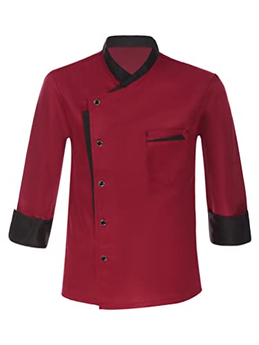 inhzoy Herren Damen Kochjacke Langarm Bäckerjacke mit Druckknöpfen Gastronomie Hemd Kochbekleidung Chef Uniform Küchen Arbeitsjacke A_Burgundy L von inhzoy