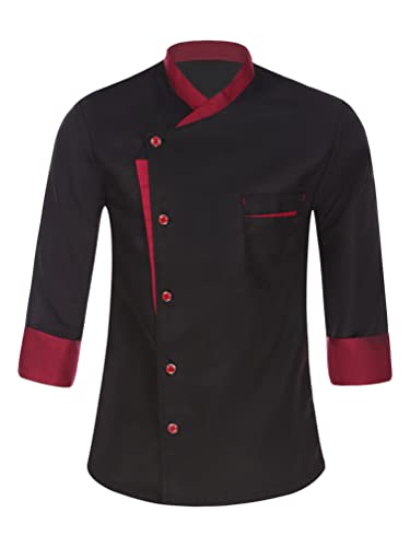 inhzoy Herren Damen Kochjacke Langarm Bäckerjacke mit Druckknöpfen Gastronomie Hemd Kochbekleidung Chef Uniform Küchen Arbeitsjacke A_Schwarz XXL von inhzoy