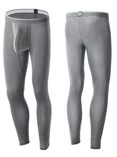 inhzoy Herren Eisseide Leggings Sport Unterhose Lang Mit Bulge Pouch Männer Sport Strumpfhose Baselayer Schlafhose Grau XL von inhzoy