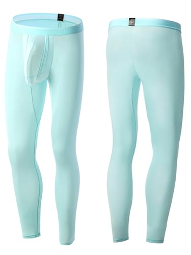 inhzoy Herren Eisseide Leggings Sport Unterhose Lang Mit Bulge Pouch Männer Sport Strumpfhose Baselayer Schlafhose Hellblau M von inhzoy