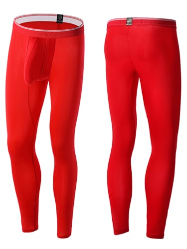 inhzoy Herren Eisseide Leggings Sport Unterhose Lang Mit Bulge Pouch Männer Sport Strumpfhose Baselayer Schlafhose Rot XL von inhzoy