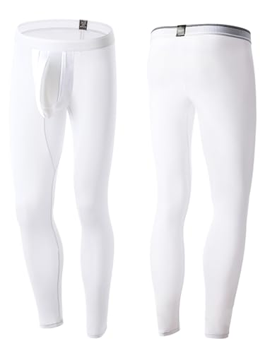 inhzoy Herren Eisseide Leggings Sport Unterhose Lang Mit Bulge Pouch Männer Sport Strumpfhose Baselayer Schlafhose Weiß XXL von inhzoy