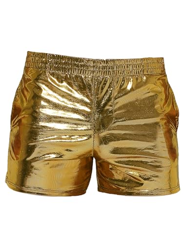 inhzoy Herren Glanz Metallic Shorts Hotpants Lederoptik Boxershorts Trunks Glitzer Strand Badeshorts Sport Gym Jogger Kurze Hose A_Gold M von inhzoy