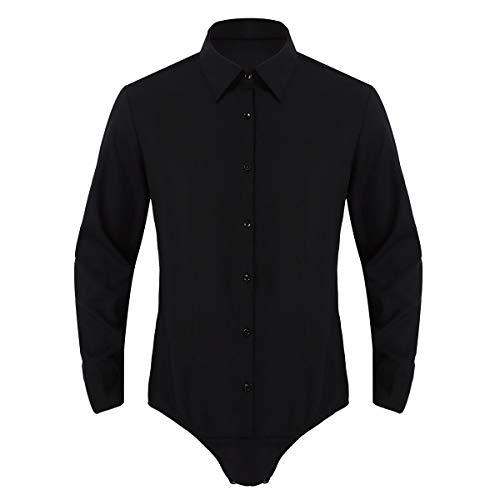 inhzoy Herren Hemd Body Männer Langarm Bodysuit Overall Jumpsuit Umlegekragen Freizeithemd Langarmshirt für Business Party Büro Schwarz M von inhzoy