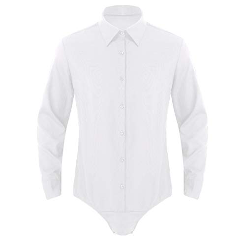 inhzoy Herren Hemd Body Männer Langarm Bodysuit Overall Jumpsuit Umlegekragen Freizeithemd Langarmshirt für Business Party Büro Weiß M von inhzoy
