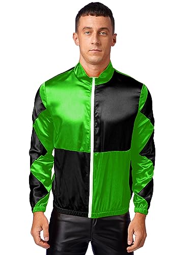 inhzoy Herren Kostüm Reiter Retro 80er Colorblock Bomberjacke Halloween Fasching Kostüm Casual Sport Trainingsjacke A_Grün&Schwarz 3XL von inhzoy