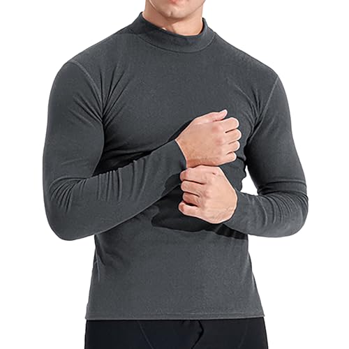 inhzoy Herren Langarm Thermo-Unterhemd Rollkragen Pullover Thermounterwäsche Oberteil Slim Fit Übergrößen Funktionsunterwäsche Winter Ski Fitness Dunkelgrau K XXL von inhzoy