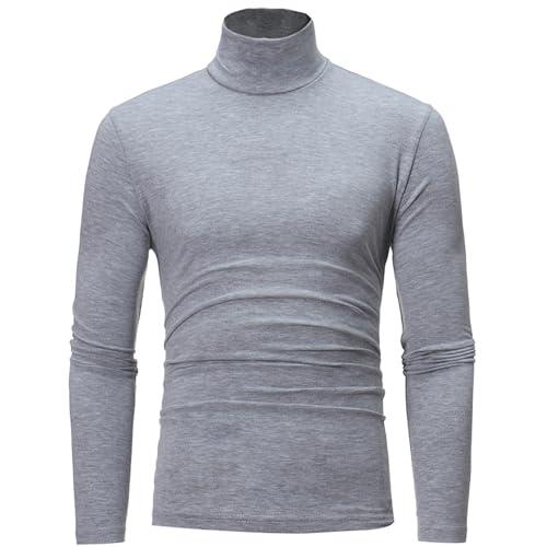 inhzoy Herren Langarm Thermo-Unterhemd Rollkragen Pullover Thermounterwäsche Oberteil Slim Fit Übergrößen Funktionsunterwäsche Winter Ski Fitness Grau B 3XL von inhzoy