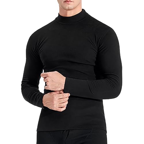 inhzoy Herren Langarm Thermo-Unterhemd Rollkragen Pullover Thermounterwäsche Oberteil Slim Fit Übergrößen Funktionsunterwäsche Winter Ski Fitness Schwarz K L von inhzoy