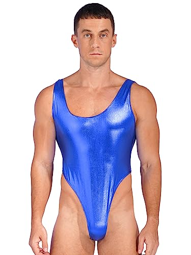 inhzoy Herren Metallic Bodysuit Wetlook Body Stringbody Sport Unterhemd Tank Top Thong Leotard Trikot Unterwäsche Party Clubwear A_Blau XXL von inhzoy