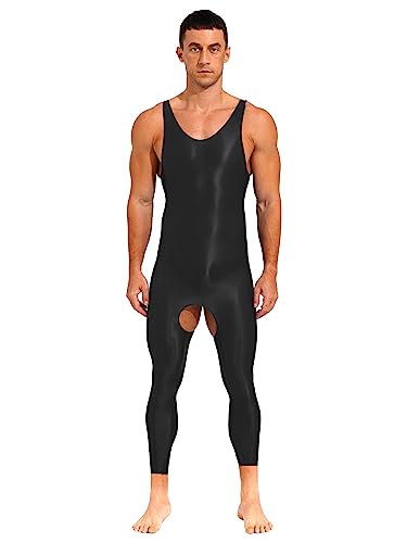 inhzoy Herren Overall Glanz Glatte Nylon Anzug Bodysuit Spandex Ganzkörperstrumpfhose Haut Kostüm Sport Tanzkleidung D_Schwarz XL von inhzoy