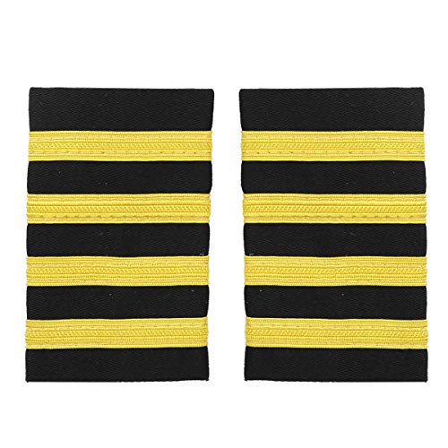 inhzoy Herren Schulterklappen Pilot Kapitän Epauletten Marine Schulterriegel schwarz Fluggesellschaft Kostüm Zubehör Gold&Schwarz Four Bars One Size von inhzoy