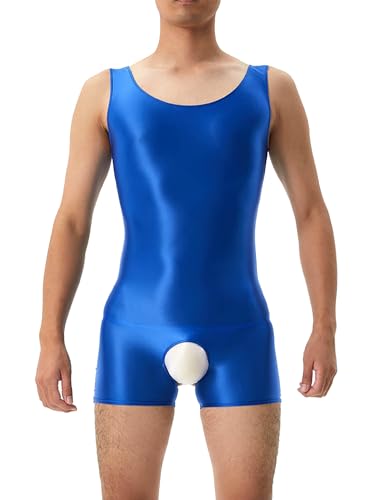 inhzoy Herren Sexy Body Erotisch Offener Schritt Overall Glänzend Herren Bodysuit Einteiler Sexy Unterwäsche Glatte Stretch Tank Top Trikot Leotard Blau_A L von inhzoy