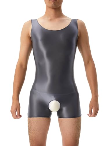 inhzoy Herren Sexy Body Erotisch Offener Schritt Overall Glänzend Herren Bodysuit Einteiler Sexy Unterwäsche Glatte Stretch Tank Top Trikot Leotard Grau_A L von inhzoy