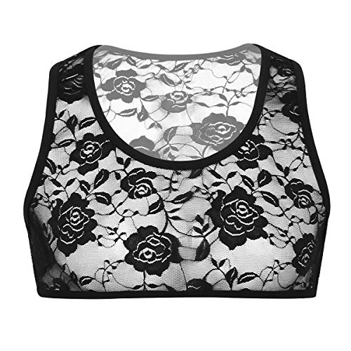 inhzoy Herren Sissy Dessous-Top Spitzen BH Unterhemd Weste Männer Durchsichtige Reizwäsche Clubwear Schwarz/Weiß Schwarz Medium von inhzoy