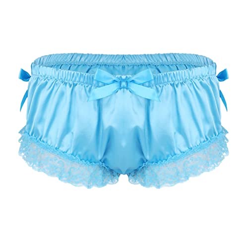 inhzoy Herren Sissy Slip Satin String Spitzen Höschen mit Rüschen Männer Sissy Dessous Crossdressing Schlüpfer Pants Underwear Blau XX-Large von inhzoy