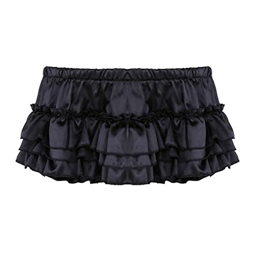 inhzoy Herren Sissy Slip Satin String Spitzen Höschen mit Rüschen Männer Sissy Dessous Crossdressing Schlüpfer Pants Underwear Schwarz_B XXL von inhzoy