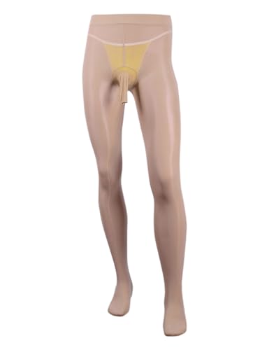 inhzoy Herren Strumpfhose Sexy Mit Beutel/Penishülle Männer Transparent Glanz Leggings Mit Fuss Pantyhose Erotische Wäsche Hosen Tights Nude_A XL von inhzoy