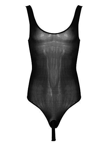 inhzoy Herren Transparent Body Nylon Bodysuit Tanga Stringbody Ärmellos Unterhemd Trikot Top Erotik Dessous Einteilige Nachtwäsche Schwarz Mit Beutel OneSize von inhzoy