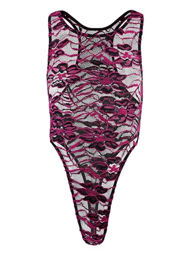 inhzoy Herren Transparente Spitze Bodysuit Einteiler Unterwäsche Männer Stringbody Ouvert Sissy Dessous Spitze Unterhemd Violett C Einheitsgröße von inhzoy