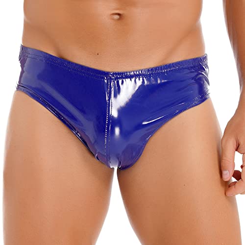 inhzoy Herren Wetlook Slip Unterwäsche Lack Leder Boxer Briefs Shorts Hot Pants Sexy Latex Bikinislip Reizwäsche Clubwear Blau_I 3XL von inhzoy