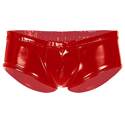 inhzoy Herren Wetlook Slip Unterwäsche Lack Leder Boxer Briefs Shorts Hot Pants Sexy Latex Bikinislip Reizwäsche Clubwear Rot_L L von inhzoy