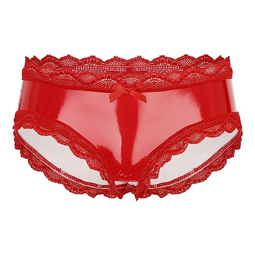 inhzoy Herren Wetlook Slip Unterwäsche Lack Leder Boxer Briefs Shorts Hot Pants Sexy Latex Bikinislip Reizwäsche Clubwear Rot_O S von inhzoy