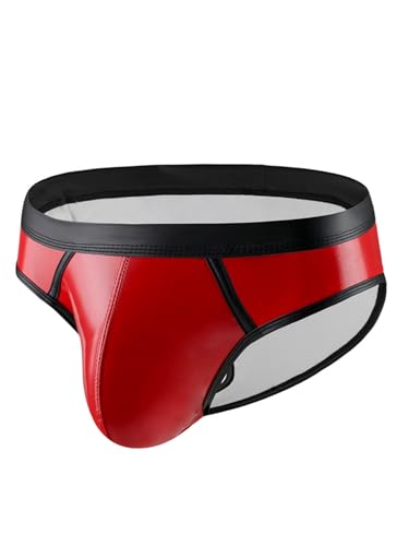 inhzoy Herren Wetlook Slip Unterwäsche Lack Leder Boxer Briefs Shorts Hot Pants Sexy Latex Bikinislip Reizwäsche Clubwear Rot_R L von inhzoy