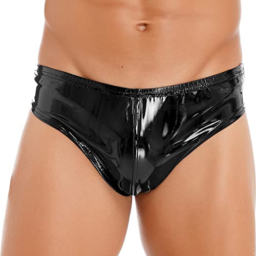 inhzoy Herren Wetlook Slip Unterwäsche Lack Leder Boxer Briefs Shorts Hot Pants Sexy Latex Bikinislip Reizwäsche Clubwear Schwarz_I 4XL von inhzoy