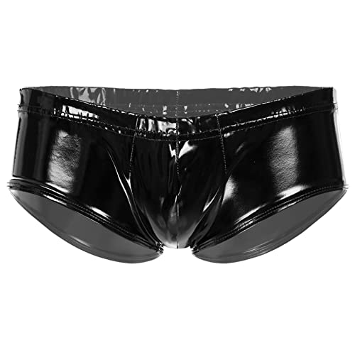 inhzoy Herren Wetlook Slip Unterwäsche Lack Leder Boxer Briefs Shorts Hot Pants Sexy Latex Bikinislip Reizwäsche Clubwear Schwarz_L M von inhzoy