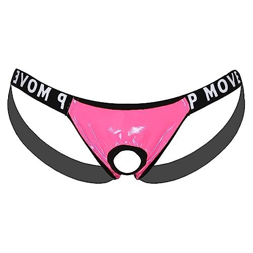 inhzoy Herren Wetlook Strings Tanga Ouvert Jockstrap mit Metall O-Ring Männer Sexy Lack Leder Unterwäsche Rosa B L von inhzoy