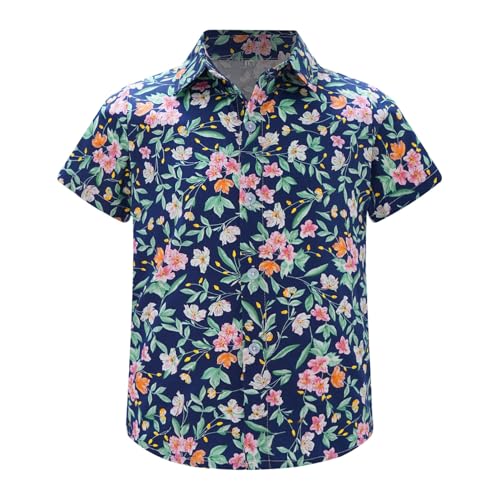 inhzoy Jungen Hawaii Hemd Kurzarm Bedruckte Baby Kinder Hemd T-Shirt Button Down Lässig Sommer Strand Urlaub Top Klein-Blumen 122-128 von inhzoy