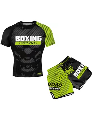 inhzoy Jungen Trainingsanzug Kinder MMA Boxing Kleidung Shorts T-Shirt Kurze Hose Set Für Muay Thai Boxen Kampfsport Fitness Workout Grün&Schwarz_A 134-140 von inhzoy