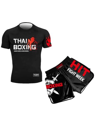 inhzoy Jungen Trainingsanzug Kinder MMA Boxing Kleidung Shorts T-Shirt Kurze Hose Set Für Muay Thai Boxen Kampfsport Fitness Workout Rot_A 122-128 von inhzoy