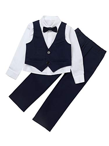 inhzoy Kinder Baby Jungen Anzug mit Fliege Hemd Weste Hose Set Gentleman Anzüge Kinderanzug Hochzeit Taufe Festlich Outfit Kleidung Navy_Blau 146-152/11-12 Jahre von inhzoy