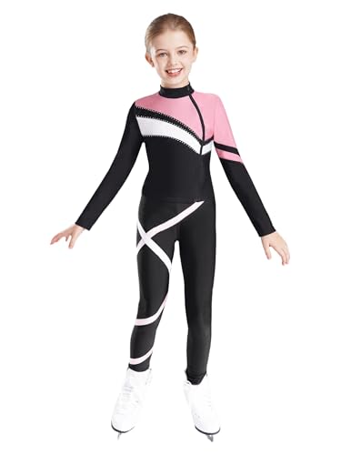 inhzoy Kinder Eiskunstlauf Anzug Mädchen Eiskunstlauf Jacke Und Hose Kompression Leggings Mit Strass Sport Outfit Trainingsanzüge Skating Suit Rosa 122-128 von inhzoy