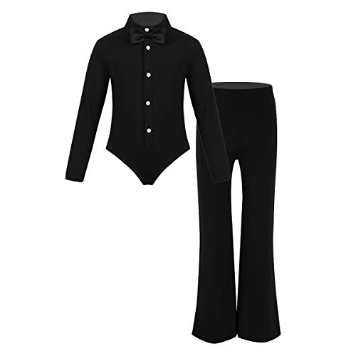 inhzoy Kinder Jungen Bekleidungsset Anzug Set Langarm Hemdbody Hose Krawatte Tanz Kostüm Latin Jazz Tanzwettbewerb Schwarz 152/12 Jahre von inhzoy