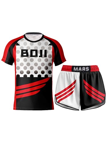 inhzoy Kinder MMA Boxing Kleidung Shorts T-Shirt Kurze Hose Set Jungen Trainingsanzug Für Muay Thai Boxen Kampfsport Fitness Workout Rot 134-140 von inhzoy