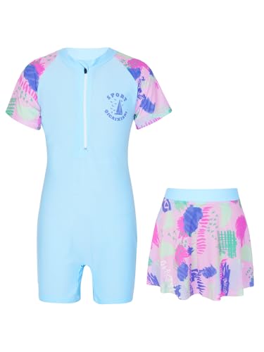 inhzoy Kinder Mädchen Badeanzug mit Rock Badekleid mit/Ohne Shorts Sport Sommer Strand Bademode Burkini Beachwear Hellblau L 152-164/12-14 Jahre von inhzoy