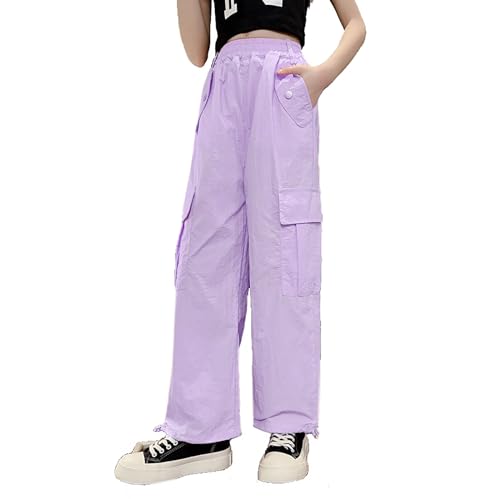 inhzoy Kinder Mädchen Cargohose Kordelzug Jogginghose Trainingshose Mit Taschen Hip Hop Streetdance Tanzhose Streetwear Loungepants Neu-M-Violett 134-140 von inhzoy