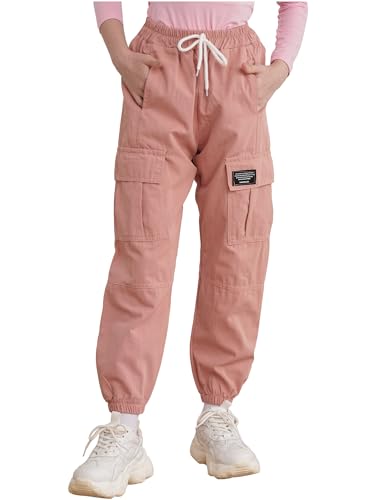 inhzoy Kinder Mädchen Cargohose Kordelzug Jogginghose Trainingshose Mit Taschen Hip Hop Streetdance Tanzhose Streetwear Loungepants Rosa 110-116 von inhzoy