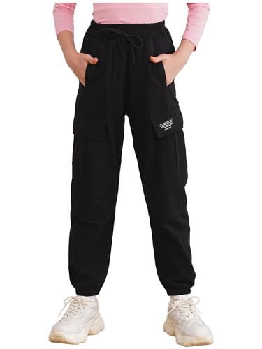 inhzoy Kinder Mädchen Cargohose Kordelzug Jogginghose Trainingshose Mit Taschen Hip Hop Streetdance Tanzhose Streetwear Loungepants Schwarz 134-140 von inhzoy