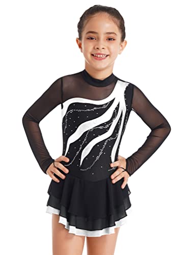 inhzoy Kinder Mädchen Eislaufkleid Langarm Tüll Ballettkleid Trikot mit Asymmetrische Rock Skating Kleid Turnanzug Tanzkostüm Weiß_G 146-152/11-12 Jahre von inhzoy