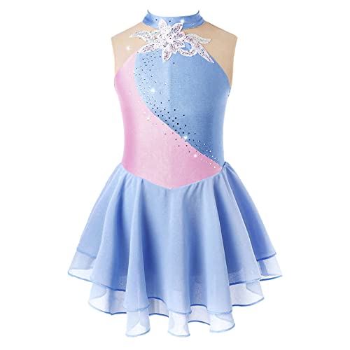 inhzoy Kinder Mädchen Glitzernde Eislaufkleid ärmellos Gymnastikanzug Trikot Kleid mit Röckchen Ballett Tanzbekleidung Skating Wear Blaugrau_B 158-164/13-14 Jahre von inhzoy