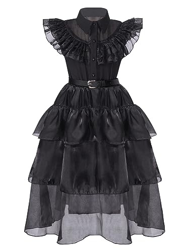 inhzoy Kinder Mädchen Halloween Kostüm Gothic Prinzessin Kleider Rüschen Blusenkleid Tutu Partykleid Ballkleid Festkleid Karneval Kostüm A_Schwarz 134-140 von inhzoy