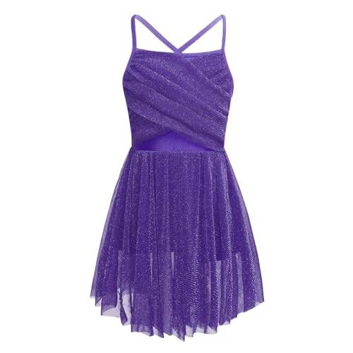 inhzoy Kinder Mädchen Lyrisches Tanzkleid Ballettkleid Trikot Tütü Rock Mit Spaghettiträger Ballerina Contemporary Tanzkleidung Violett 176/16 Jahre von inhzoy