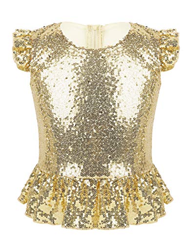 inhzoy Kinder Mädchen Pailletten Top T-Shirt Glitzer Shirt Oberteil Glitter Top Tanzoberteile Party Fest Geburtstag Verkleidung Gold 110-116/5-6 Jahre von inhzoy